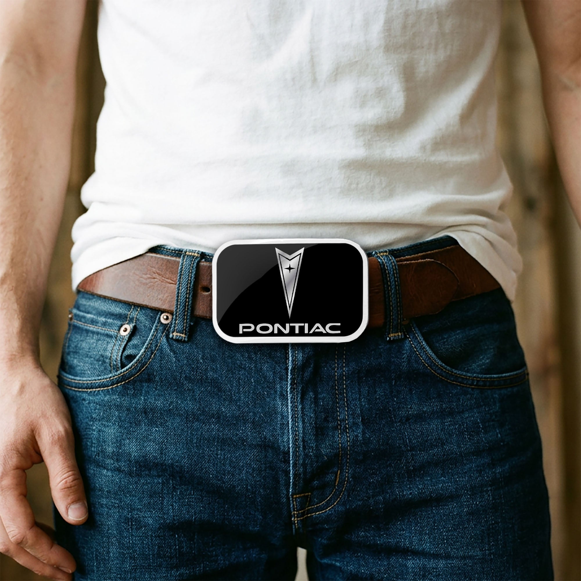Pontiac Framed FCG Black/Silver - Chrome Rock Star Buckle Belt Buckles GM General Motors