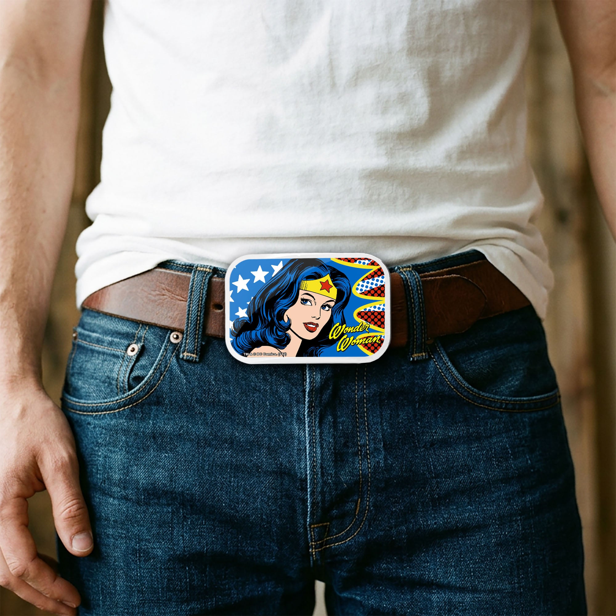 Wonder Woman Face w/Stars Framed FCG - Chrome Rock Star Buckle Belt Buckles DC Comics