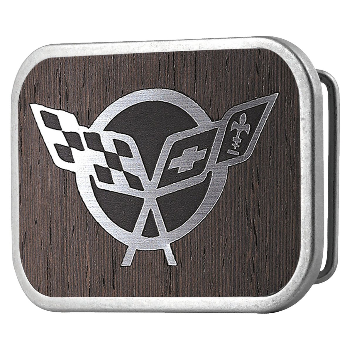 Corvette Framed Marquetry Black Walnut/Metal - Matte Rock Star Buckle Belt Buckles GM General Motors