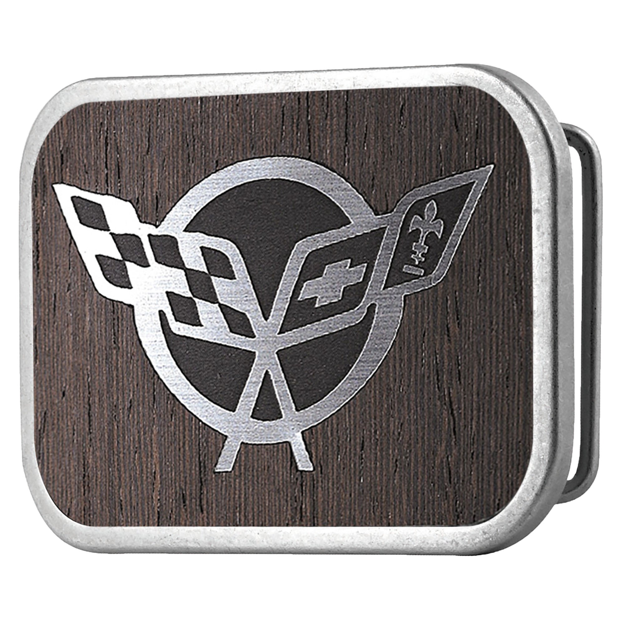 Corvette Framed Marquetry Black Walnut/Metal - Matte Rock Star Buckle Belt Buckles GM General Motors