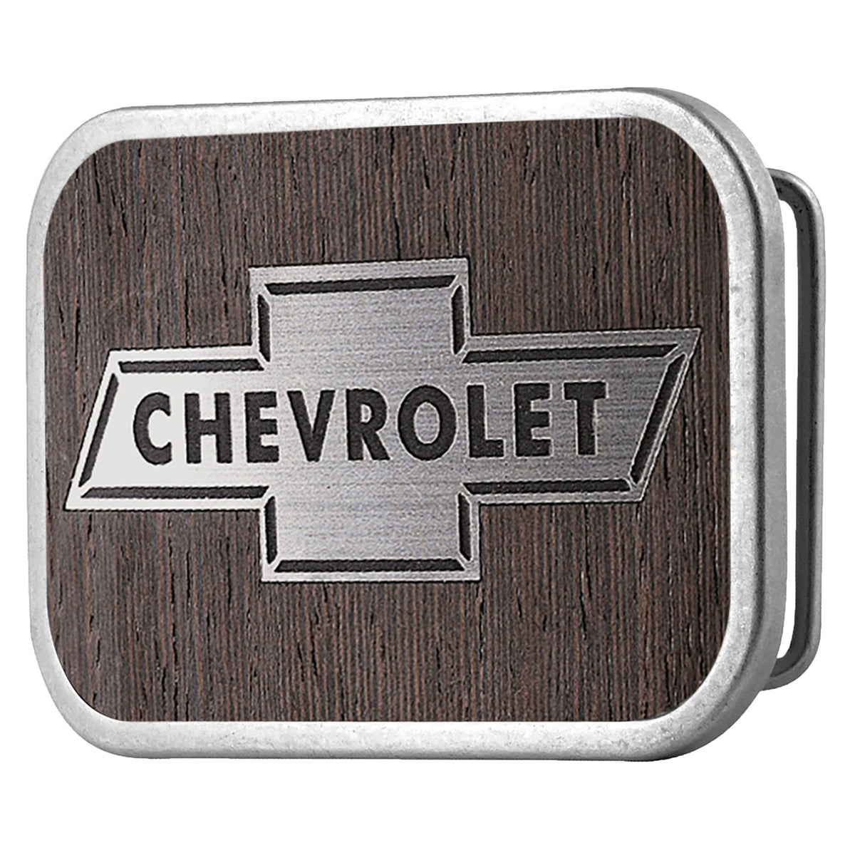 Chevy Bowtie Framed Marquetry Black Walnut/Metal - Matte Rock Star Buckle Belt Buckles GM General Motors