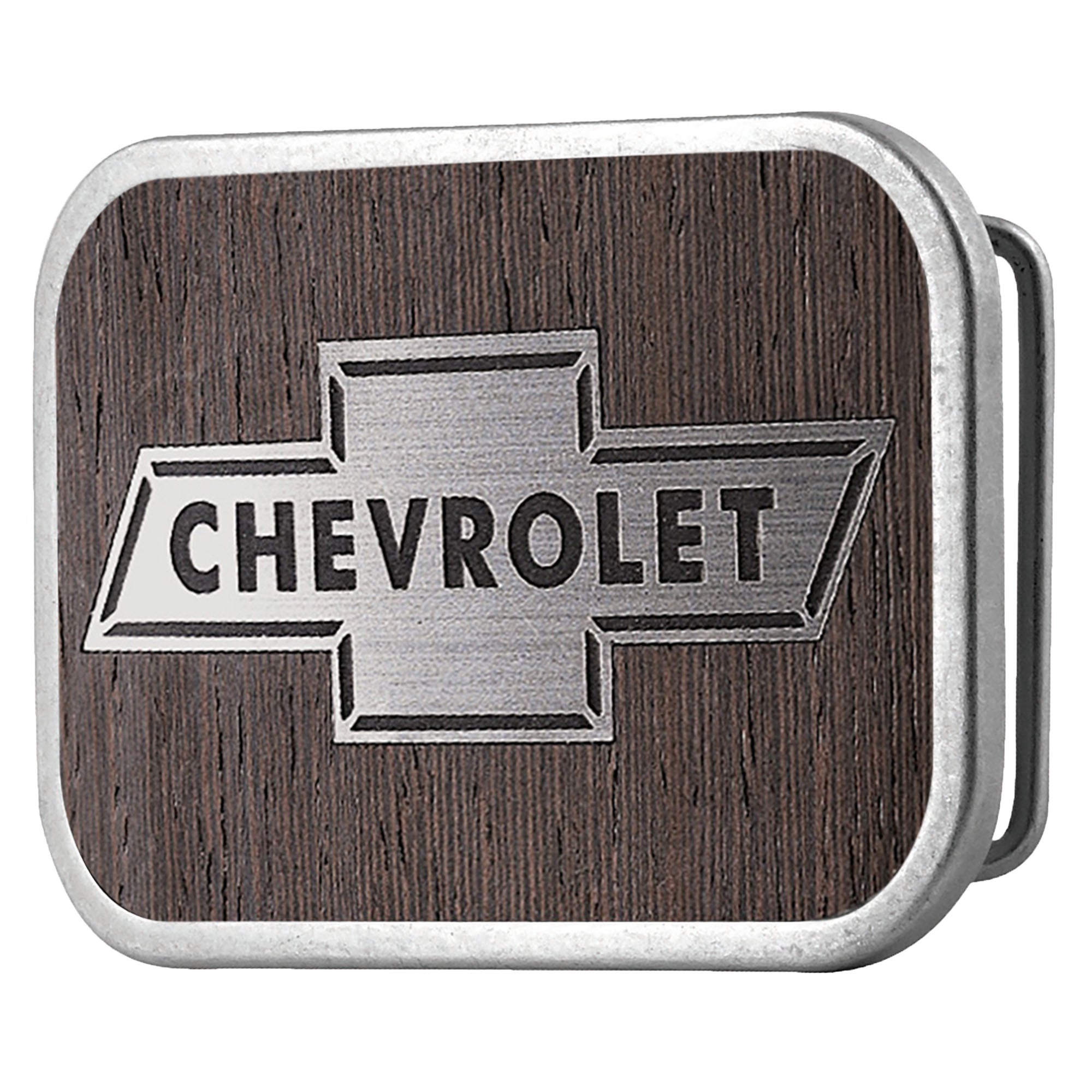Chevy Bowtie Framed Marquetry Black Walnut/Metal - Matte Rock Star Buckle Belt Buckles GM General Motors