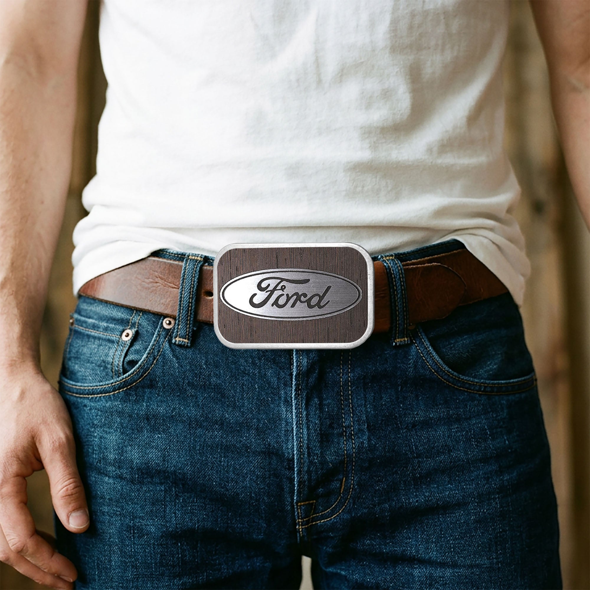 Ford Oval Framed Marquetry Black Walnut/Metal - Matte Rock Star Buckle