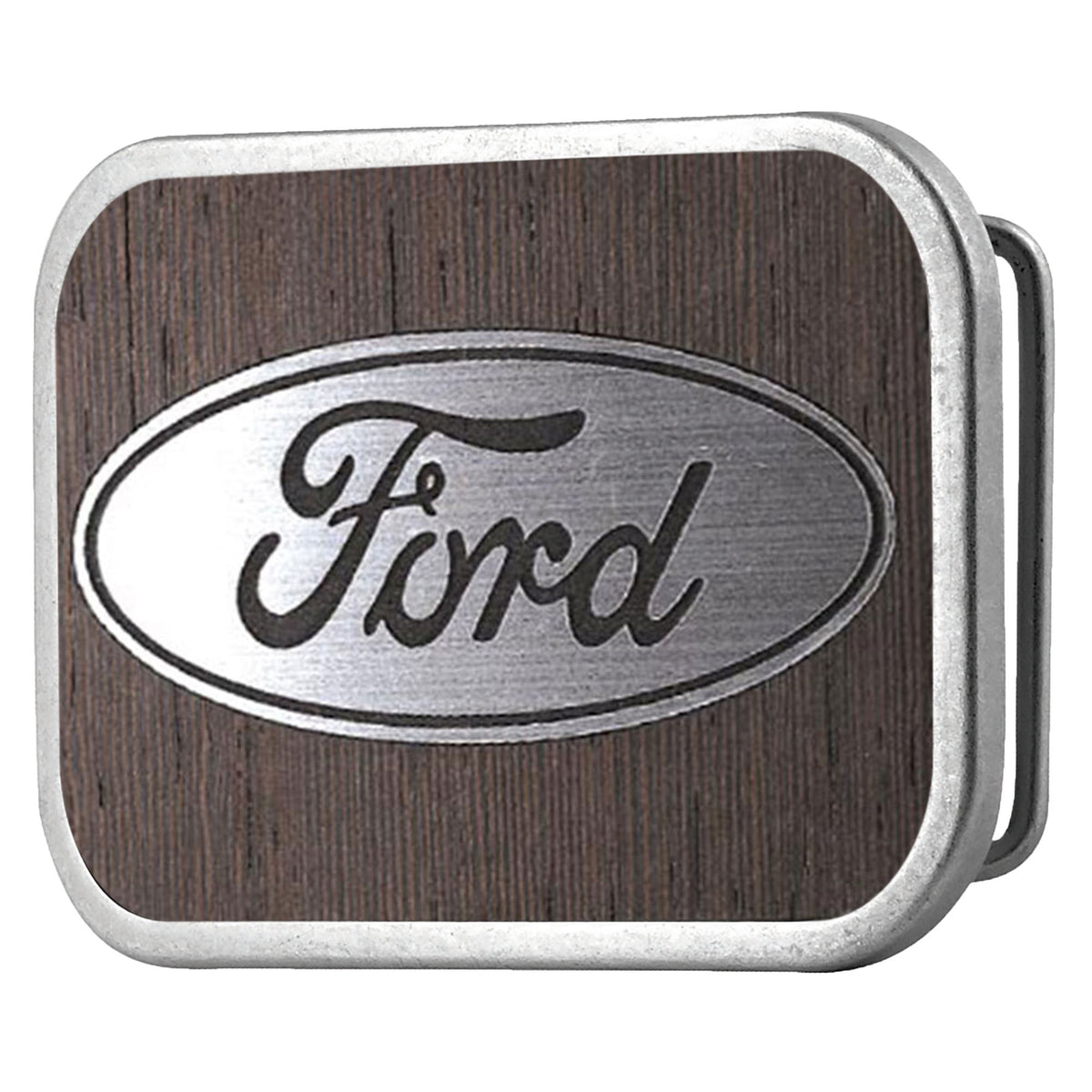 Ford Oval Framed Marquetry Black Walnut/Metal - Matte Rock Star Buckle Belt Buckles Ford