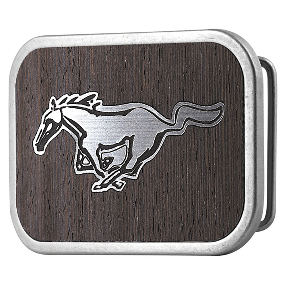 Ford Mustang Framed Marquetry Black Walnut/Metal - Matte Rock Star Buckle Belt Buckles Ford