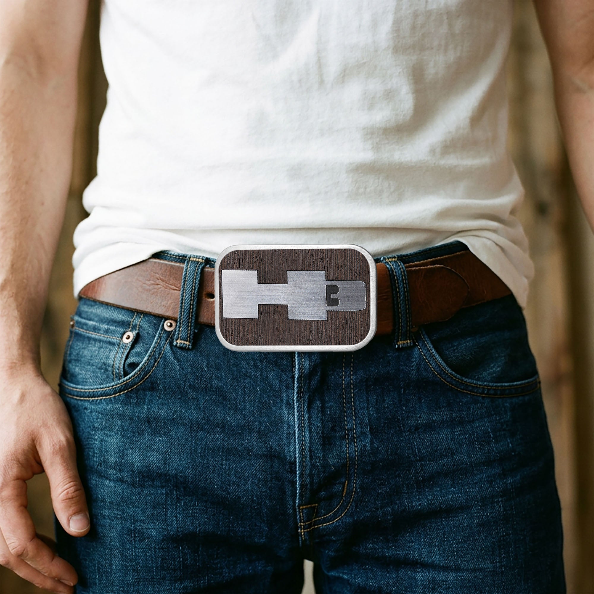 H3 Framed Marquetry Black Walnut/Metal - Matte Rock Star Buckle Belt Buckles GM General Motors