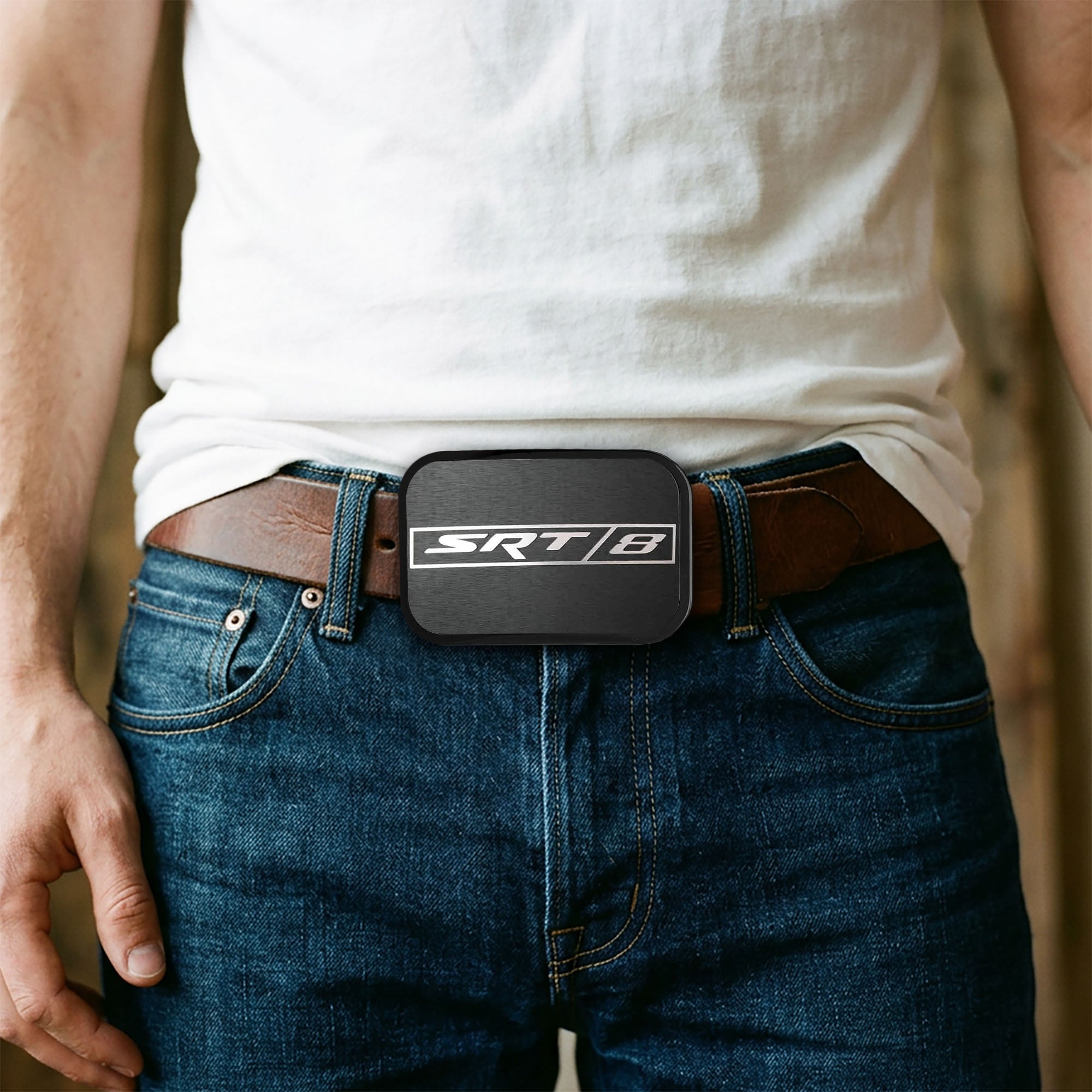 SRT-8 Logo Framed Reverse Brushed - Black Rock Star Buckle