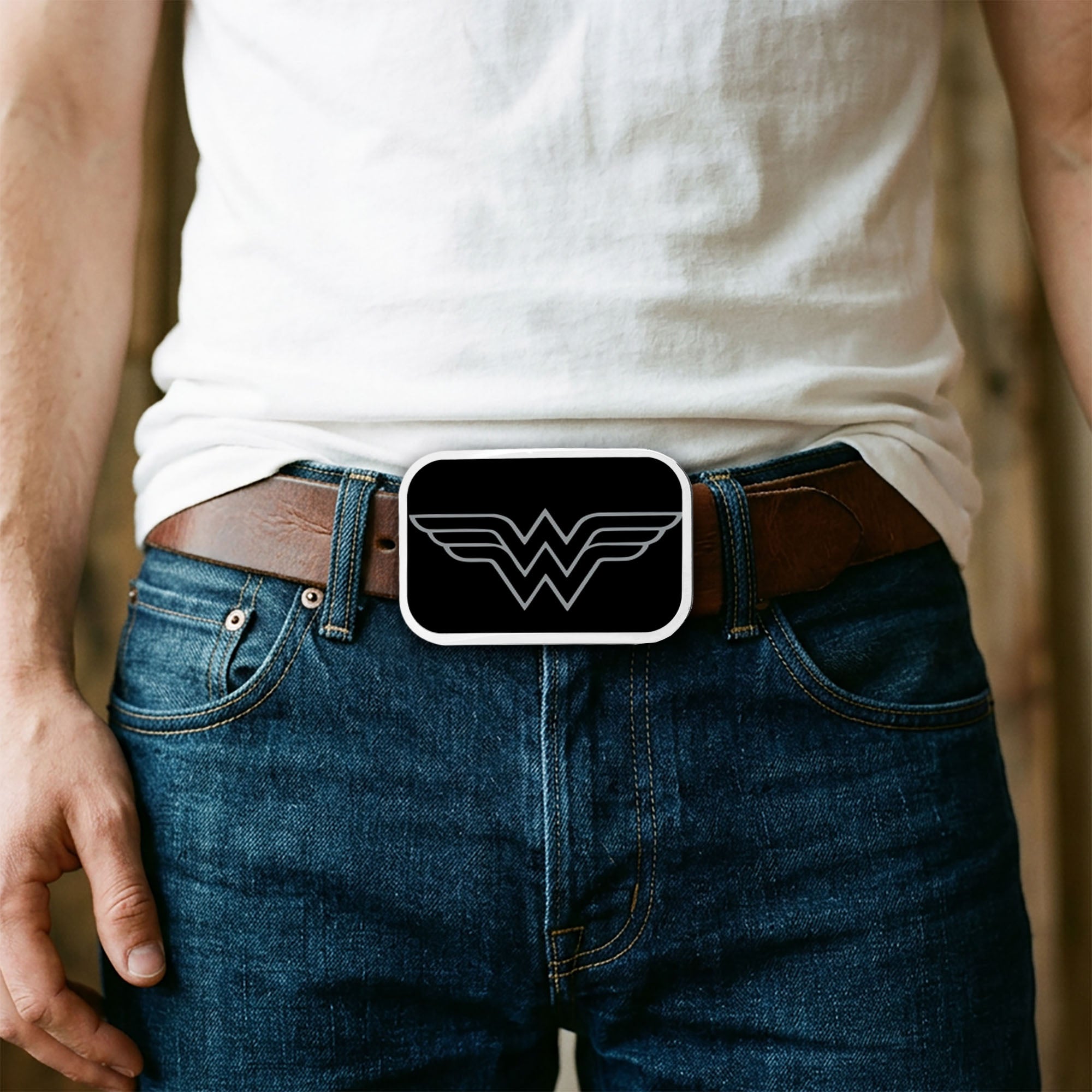 Wonder Woman Logo Framed Reverse Brushed - Chrome Rock Star Buckle Belt Buckles DC Comics