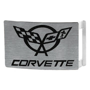 Corvette Rock Star Buckle - Brushed Silver/Black Belt Buckles GM General Motors