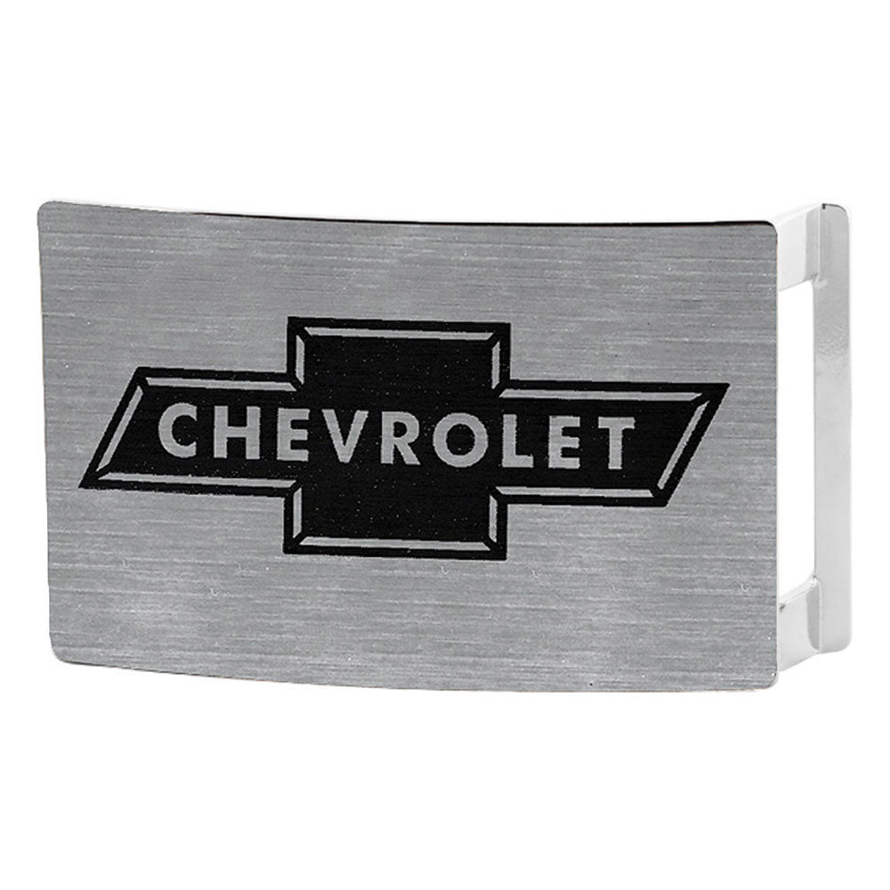 Chevy Bowtie Rock Star Buckle - Brushed Silver/Black Belt Buckles GM General Motors