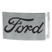 Ford Script Rock Star Buckle - Brushed Silver Black Belt Buckles Ford