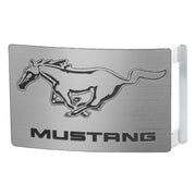Ford Mustang w/Text Rock Star Buckle - Brushed Silver/Black Belt Buckles Ford