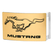 Ford Mustang w/Text Rock Star Buckle - Brushed Gold/Black Belt Buckles Ford