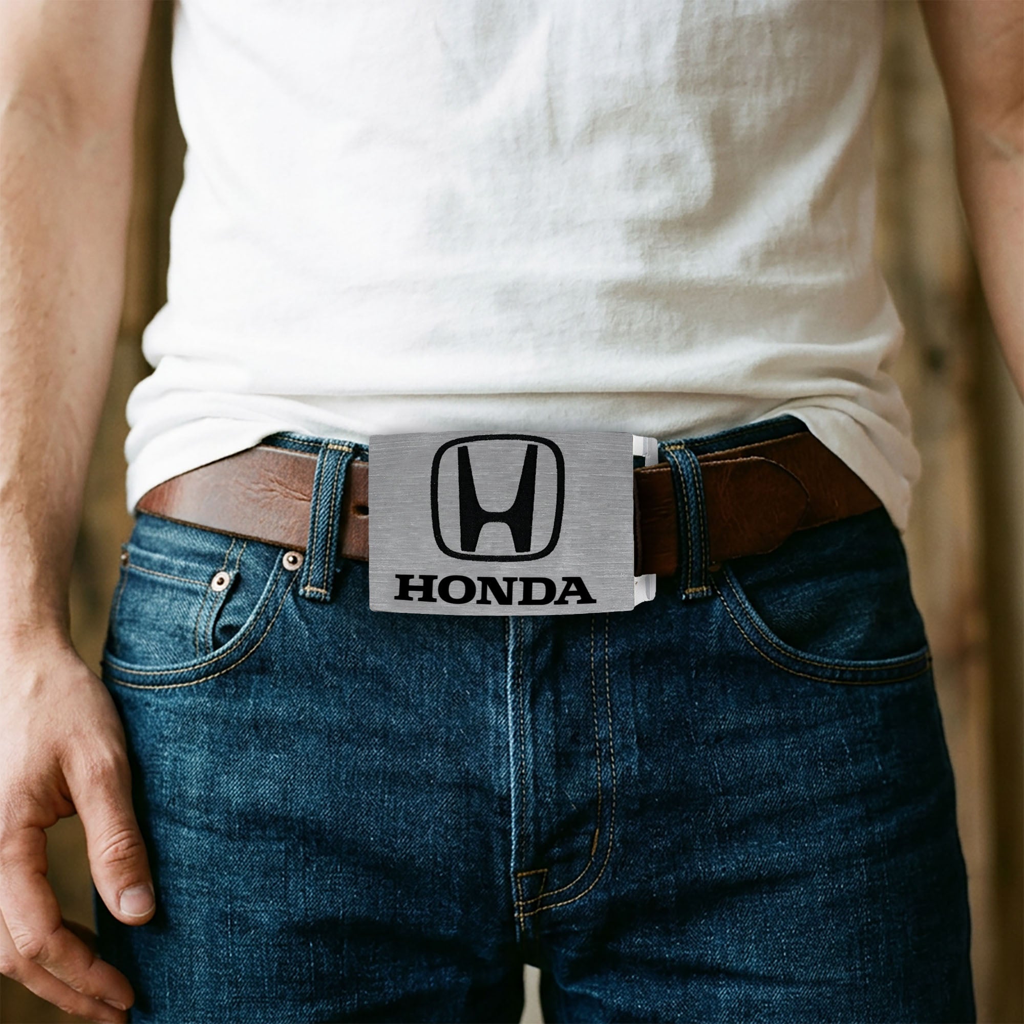 Honda Rock Star Buckle - Brushed Silver/Black Belt Buckles Honda