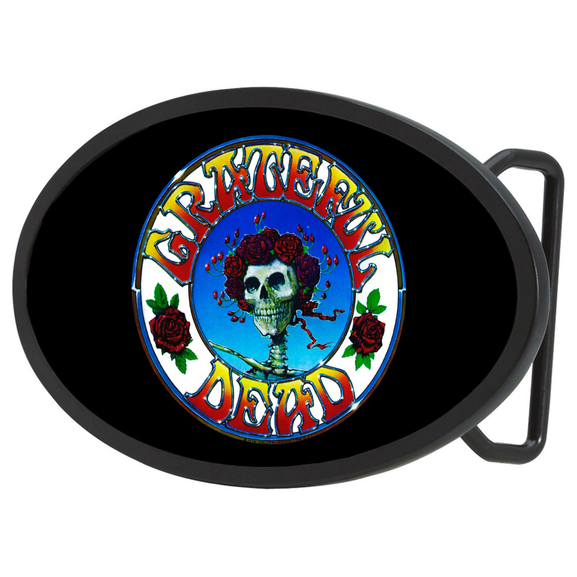 Skull &amp; Roses Circle FCG Negro/Color - Hebilla Estrella de Rock Ovalada Negra