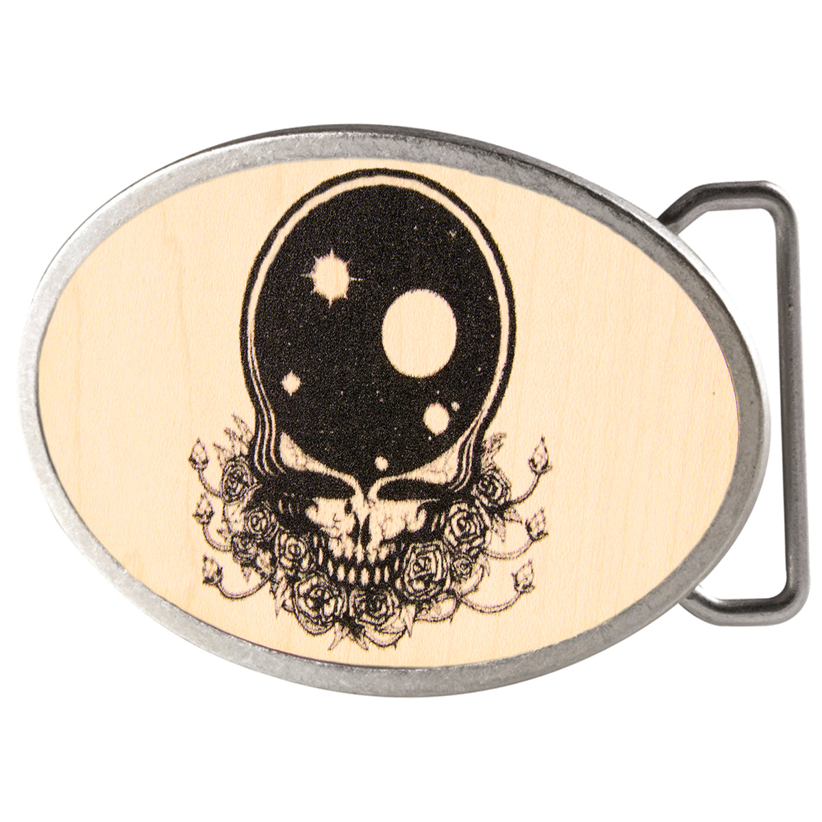 Space Your Face FCWood Natural/Black - Matte Oval Rock Star Buckle Belt Buckles Grateful Dead