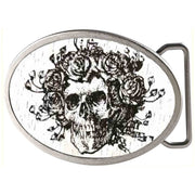 Skull & Roses GW White - Matte Oval Rock Star Buckle Belt Buckles Grateful Dead