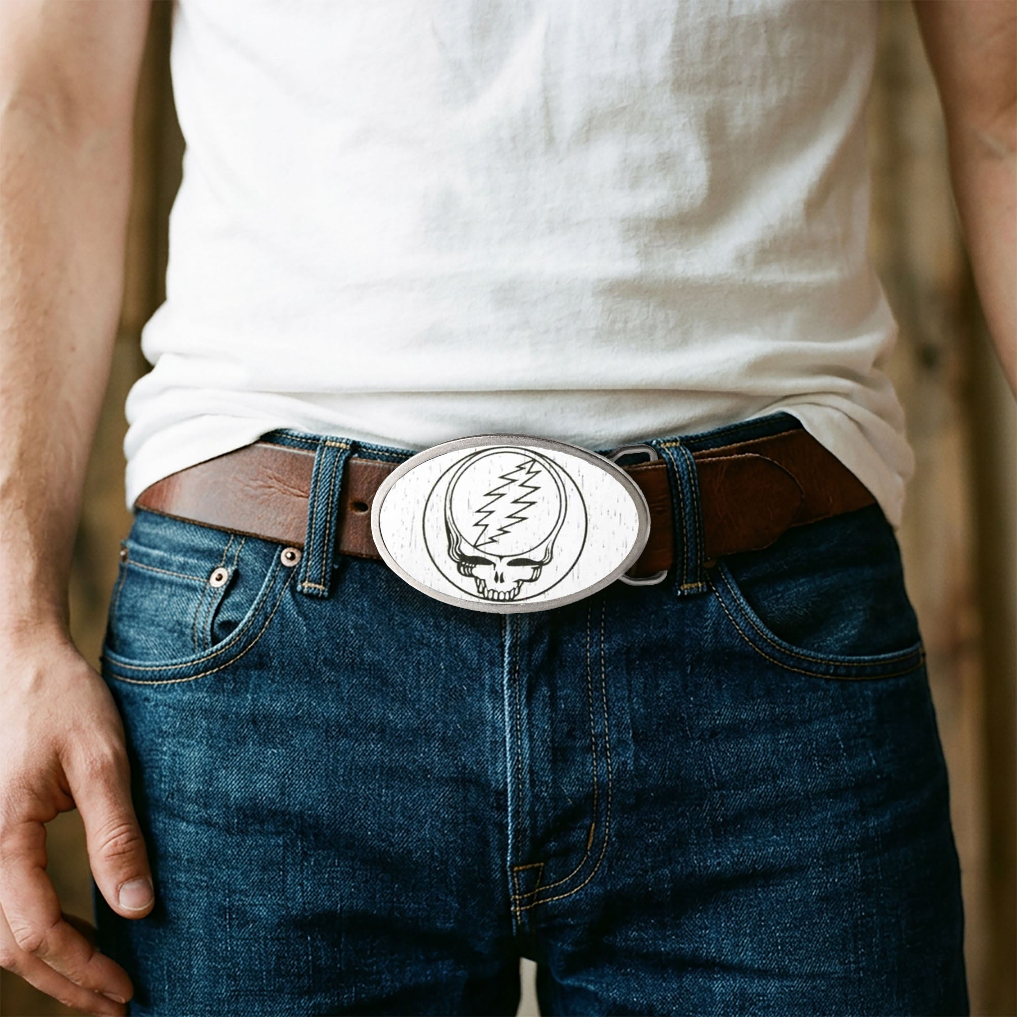 Steal Your Face GW White - Matte Oval Rock Star Buckle