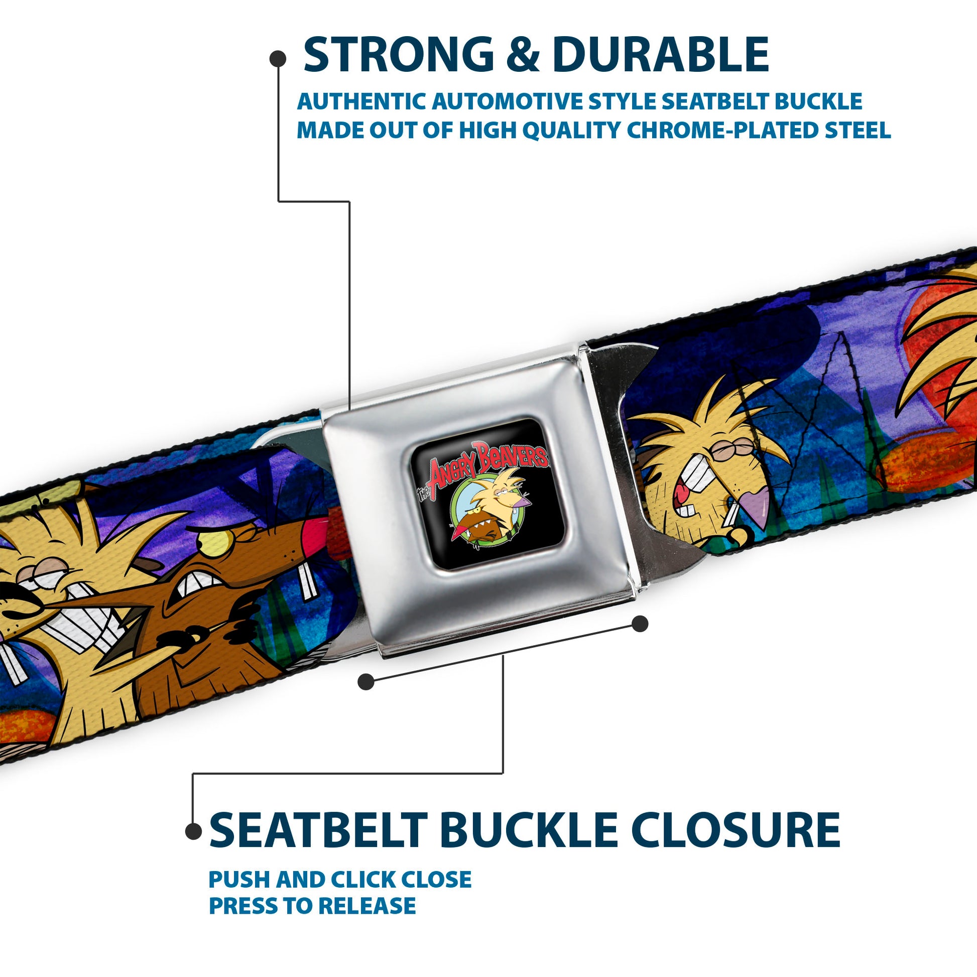 Angry Beavers Logo Full Color Black Seatbelt Belt - Daggett & Norbert Poses Blue Mountains Webbing Seatbelt Belts Angry Beavers