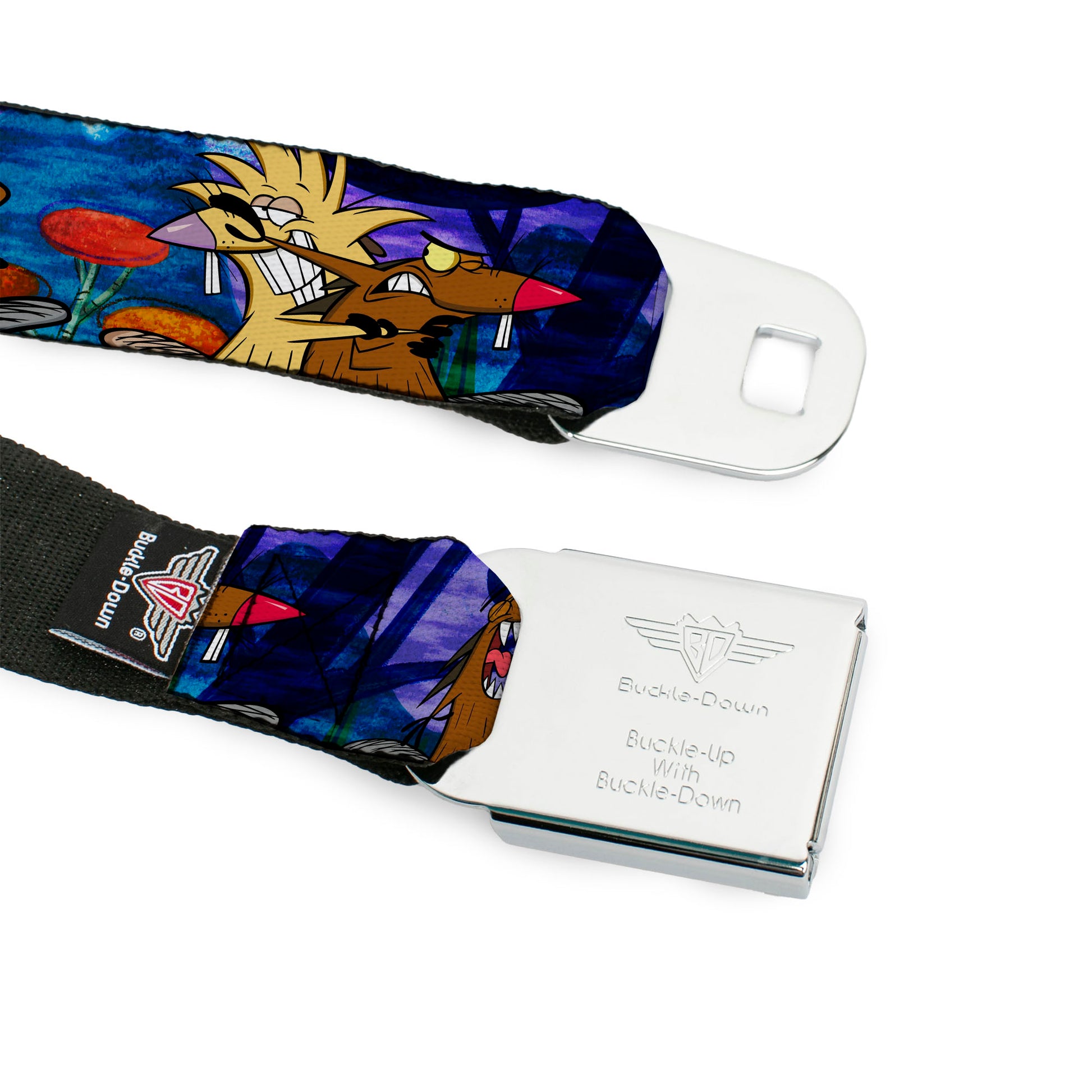 Angry Beavers Logo Full Color Black Seatbelt Belt - Daggett & Norbert Poses Blue Mountains Webbing Seatbelt Belts Angry Beavers