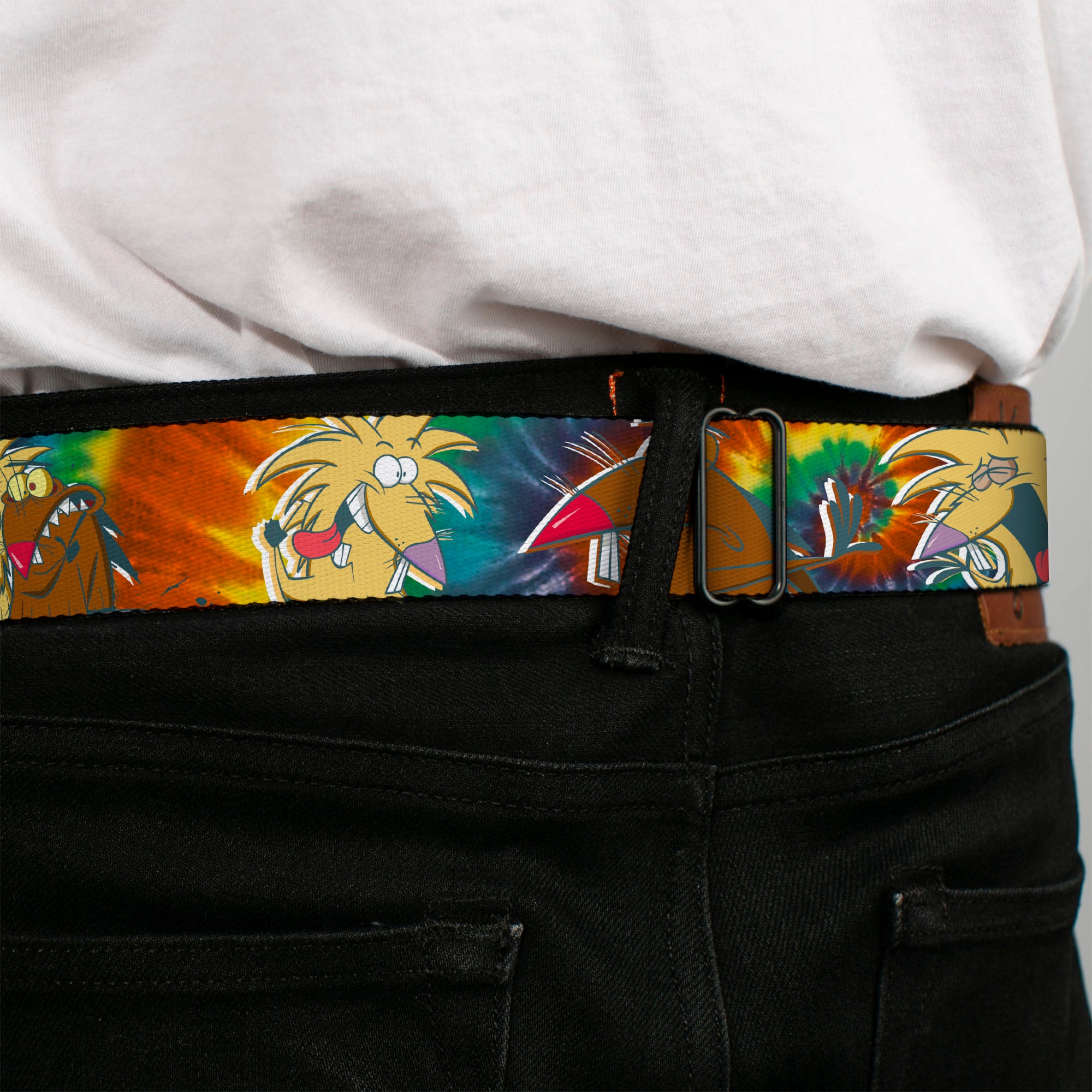 Angry Beavers Logo Full Color Black Seatbelt Belt - Daggett & Norbert Poses2 Tie Dye Webbing Seatbelt Belts Angry Beavers
