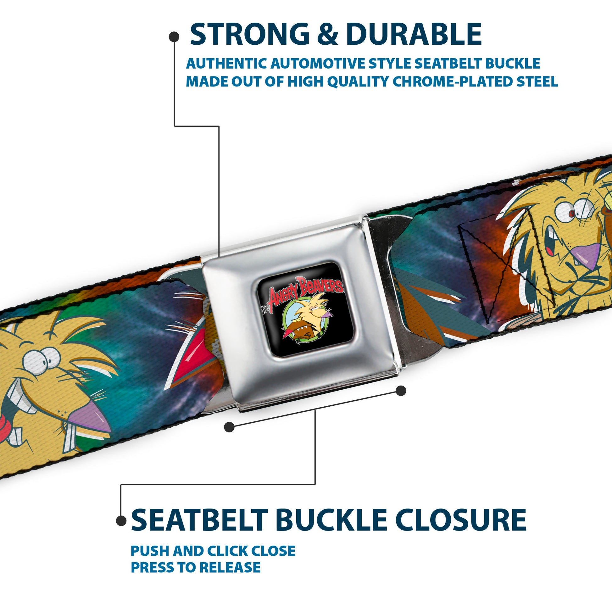 Angry Beavers Logo Full Color Black Seatbelt Belt - Daggett & Norbert Poses2 Tie Dye Webbing Seatbelt Belts Angry Beavers