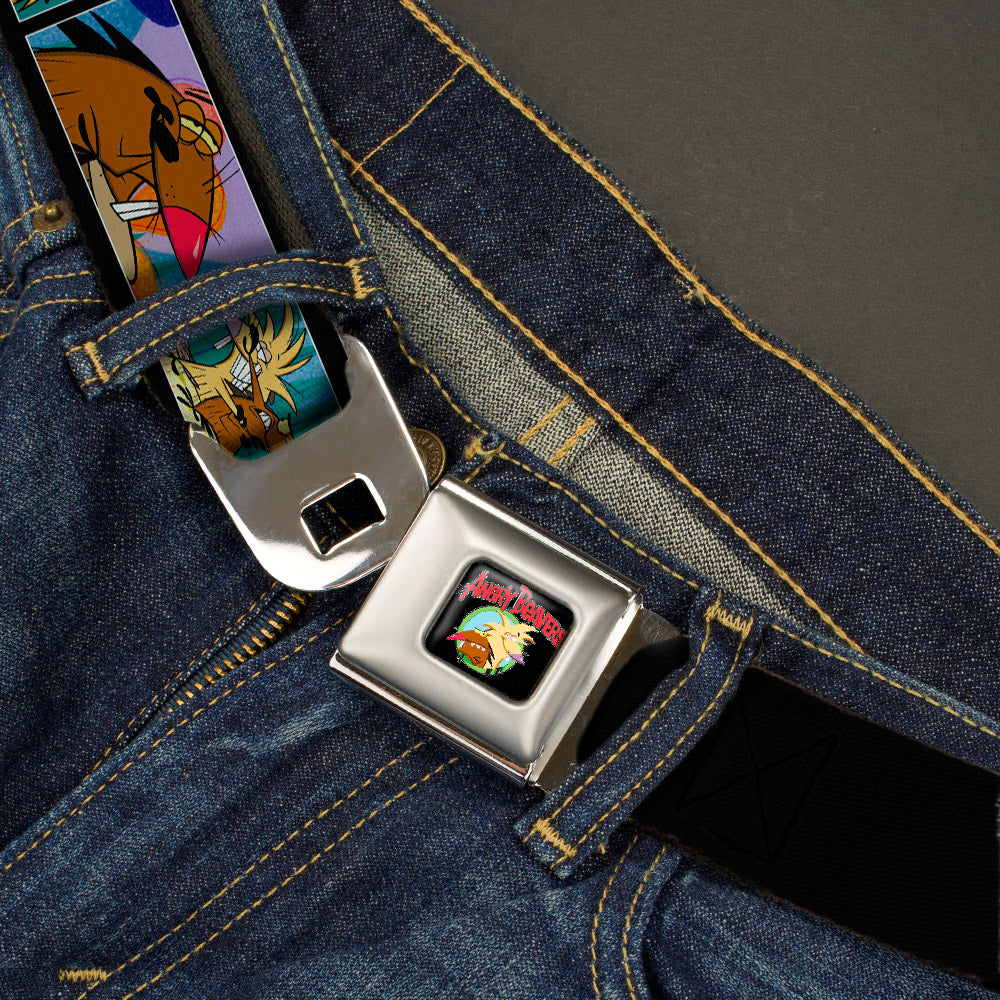 Angry Beavers Logo Full Color Black Seatbelt Belt - ANGRY BEAVERS Daggett & Norbert Blocks Black Webbing Seatbelt Belts Angry Beavers