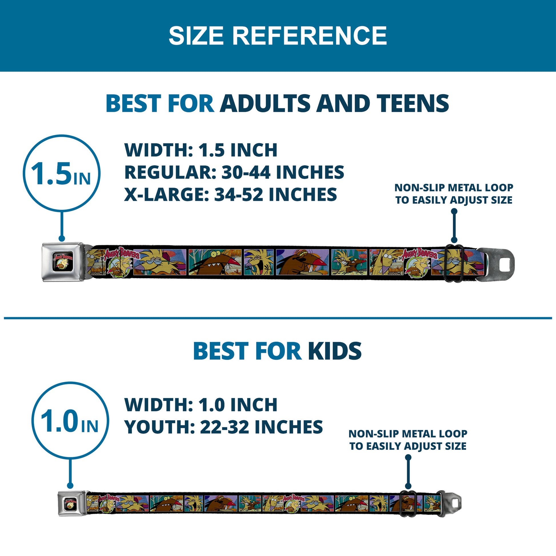 Angry Beavers Logo Full Color Black Seatbelt Belt - ANGRY BEAVERS Daggett & Norbert Blocks Black Webbing Seatbelt Belts Angry Beavers