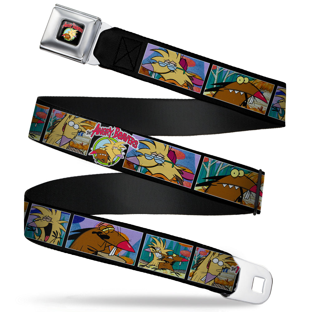 Angry Beavers Logo Full Color Black Seatbelt Belt - ANGRY BEAVERS Daggett & Norbert Blocks Black Webbing Seatbelt Belts Angry Beavers