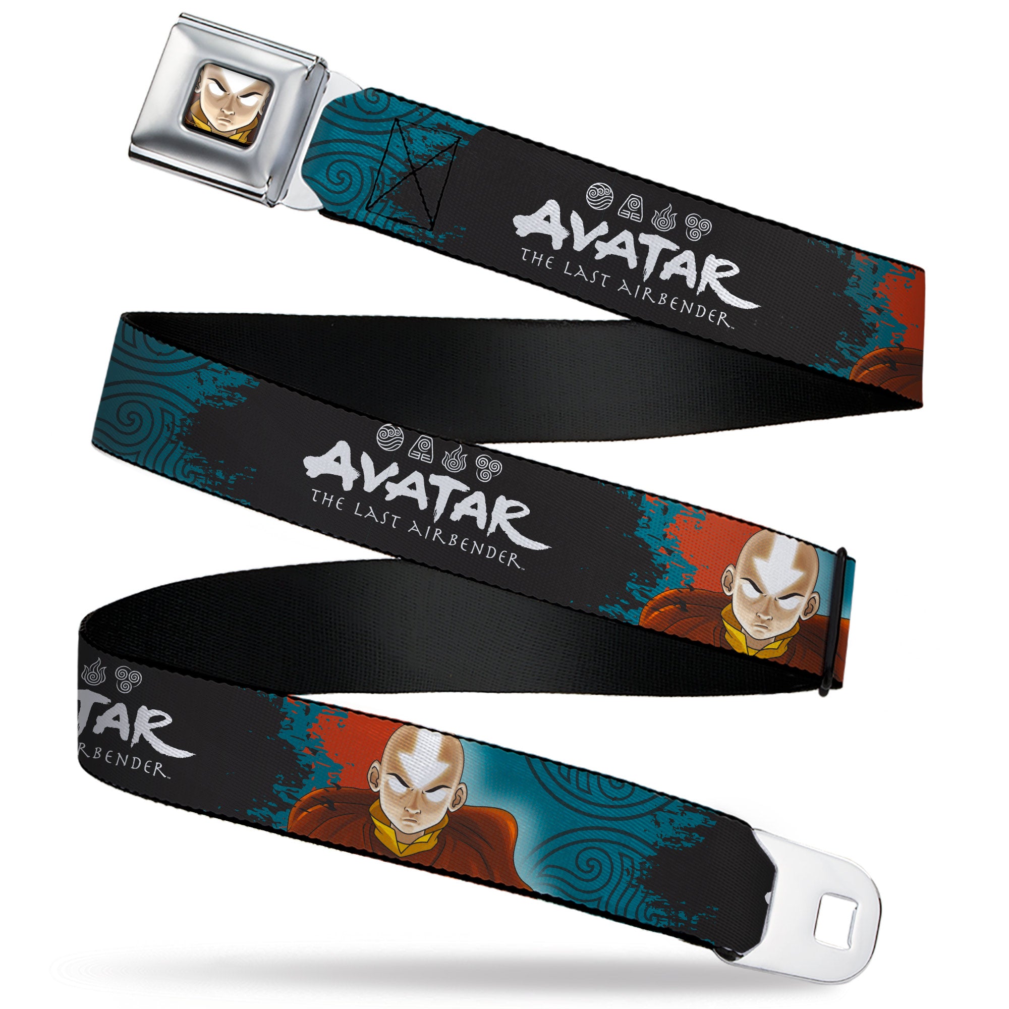Avatar the Last Airbender Aang Face Close-Up Full Color Seatbelt Belt - AVATAR THE LAST AIRBENDER Aang Pose and Title Logo Blues/White Webbing Seatbelt Belts Avatar The Last Airbender