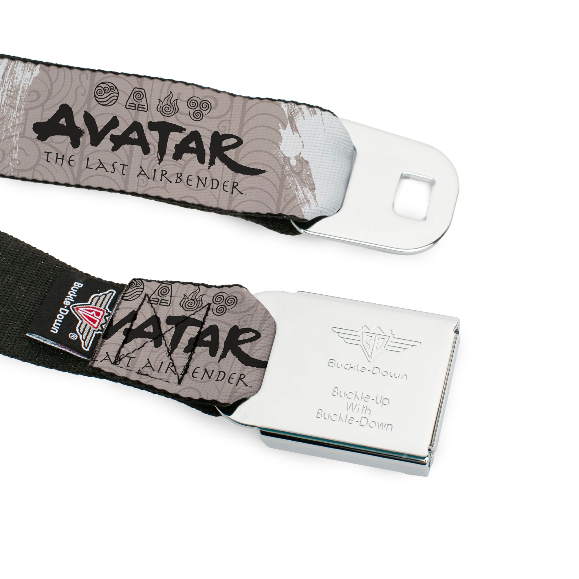 Avatar the Last Airbender Aang Face Close-Up Full Color Seatbelt Belt - AVATAR THE LAST AIRBENDER Aang Pose and Title Logo White/Grays/Black Webbing Seatbelt Belts Avatar The Last Airbender