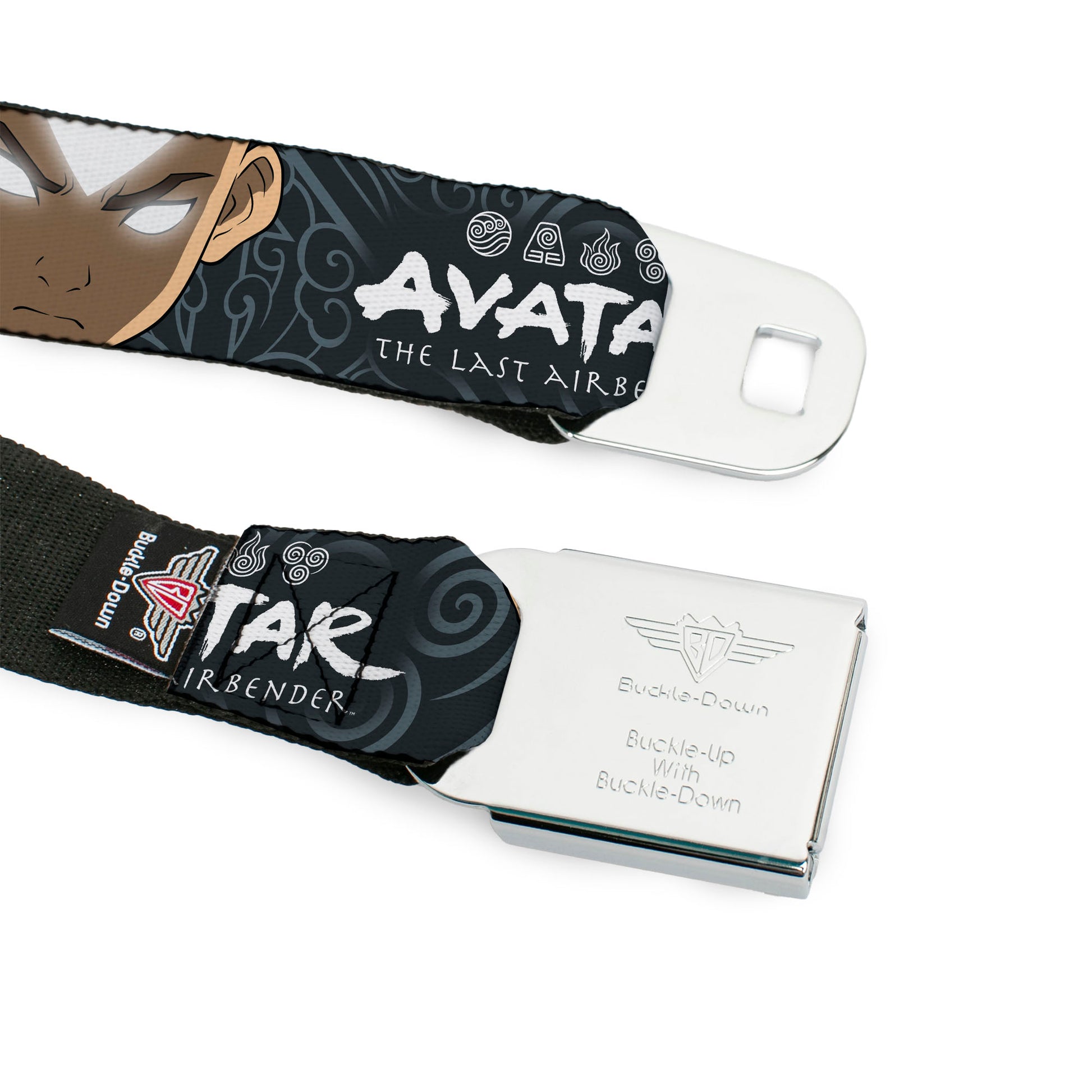 Avatar the Last Airbender Aang Face Close-Up Full Color Seatbelt Belt - AVATAR THE LAST AIRBENDER Aang Face Close-Up and Title Logo Blues/White Webbing Seatbelt Belts Avatar The Last Airbender