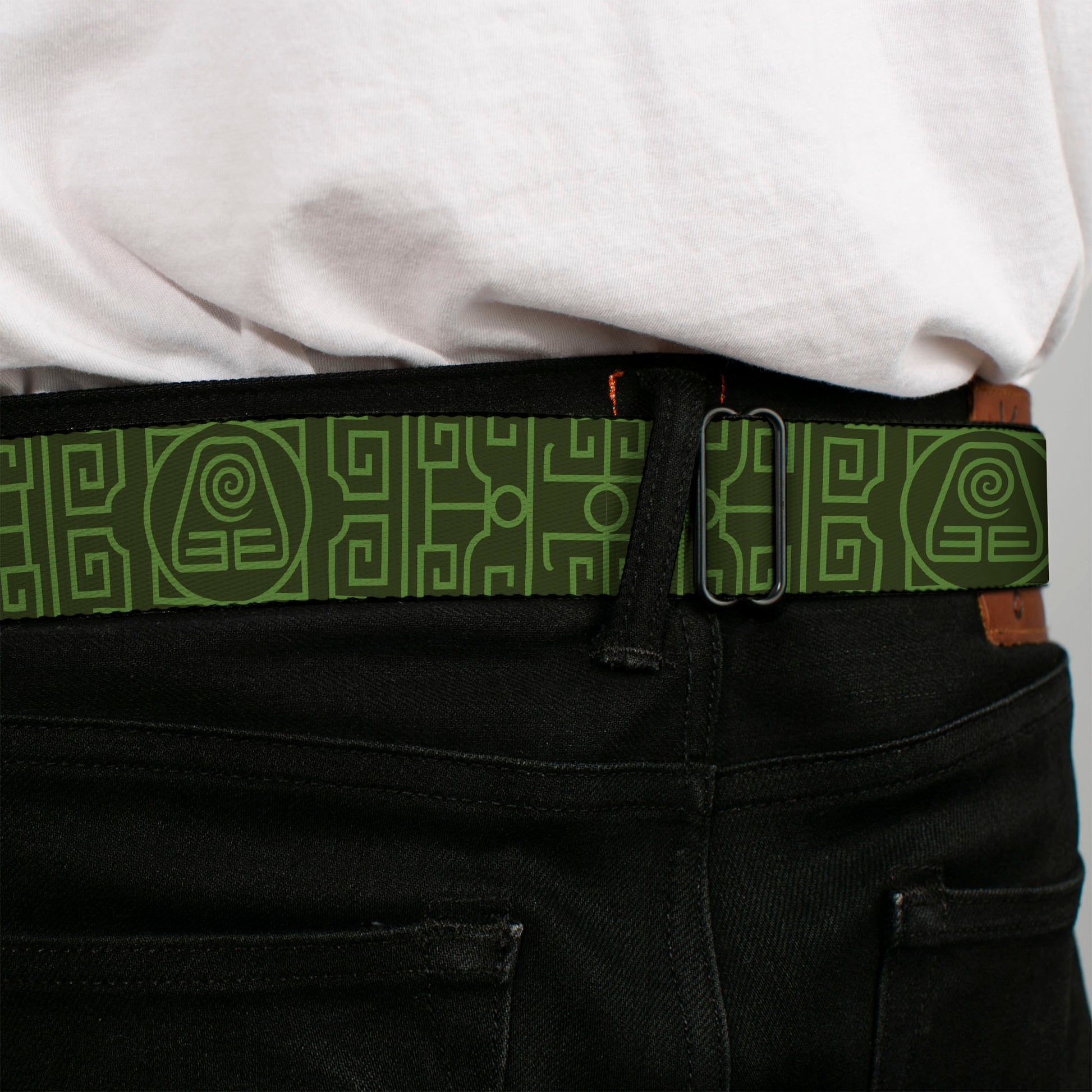 AVATAR LAST AIRBENDER Title Logo Full Color Black/White Seatbelt Belt - Avatar Last Airbender Earth Element Symbol Black/Olive Green Webbing Seatbelt Belts Avatar The Last Airbender