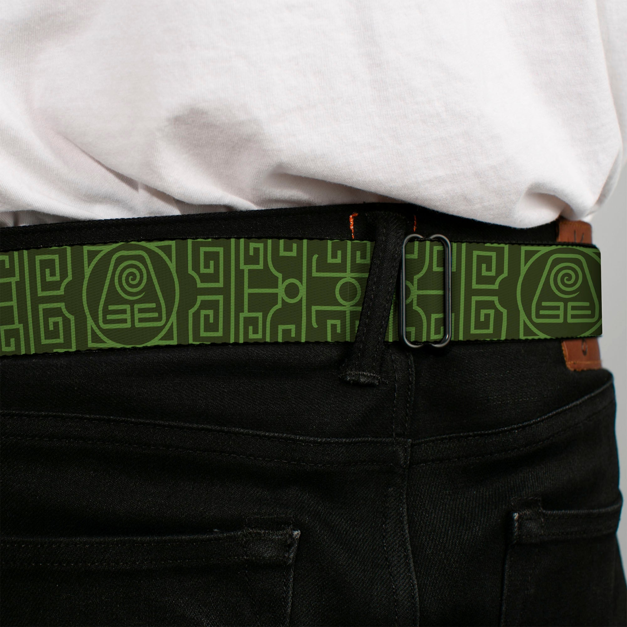 AVATAR LAST AIRBENDER Title Logo Full Color Black/White Seatbelt Belt - Avatar Last Airbender Earth Element Symbol Black/Olive Green Webbing Seatbelt Belts Avatar The Last Airbender