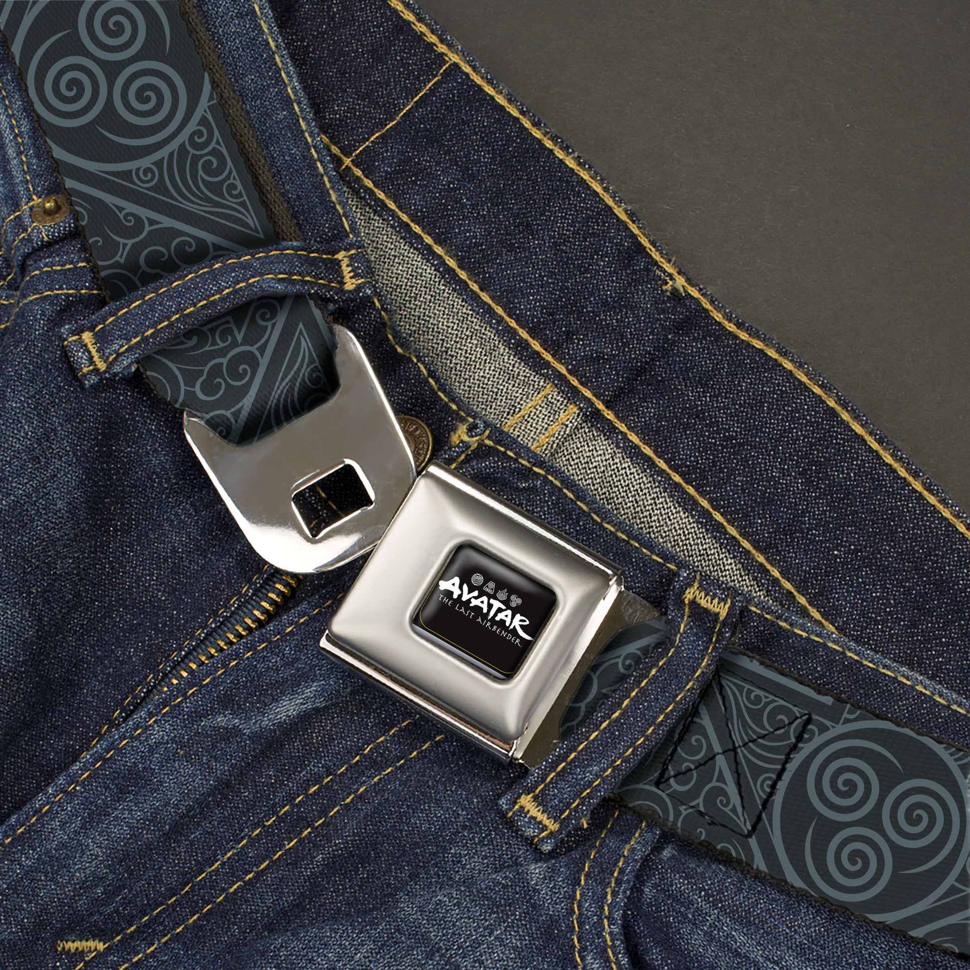 AVATAR LAST AIRBENDER Title Logo Full Color Black/White Seatbelt Belt - Avatar Last Airbender Air Element Symbol Blues Webbing Seatbelt Belts Avatar The Last Airbender