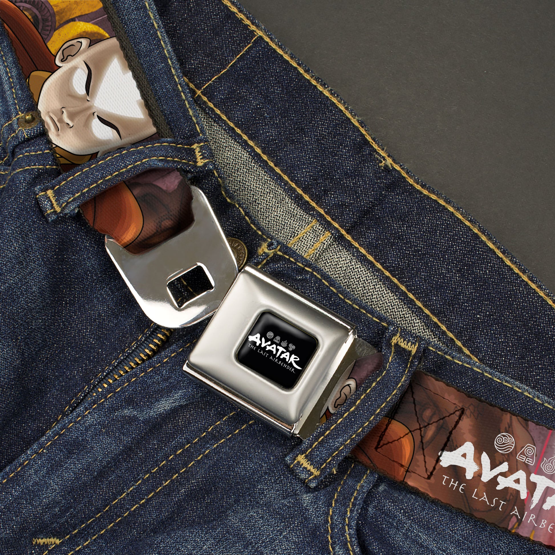 AVATAR LAST AIRBENDER Title Logo Full Color Black/White Seatbelt Belt - AVATAR THE LAST AIRBENDER Aang Pose Close-Up and Title Logo Black/Reds Webbing Seatbelt Belts Avatar The Last Airbender