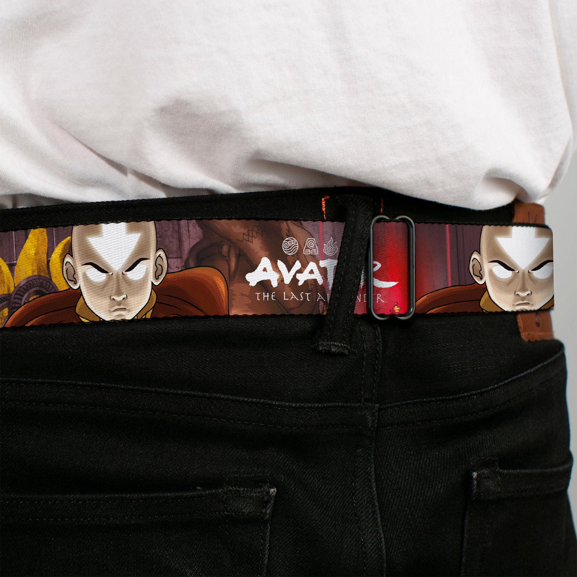 AVATAR LAST AIRBENDER Title Logo Full Color Black/White Seatbelt Belt - AVATAR THE LAST AIRBENDER Aang Pose Close-Up and Title Logo Black/Reds Webbing Seatbelt Belts Avatar The Last Airbender