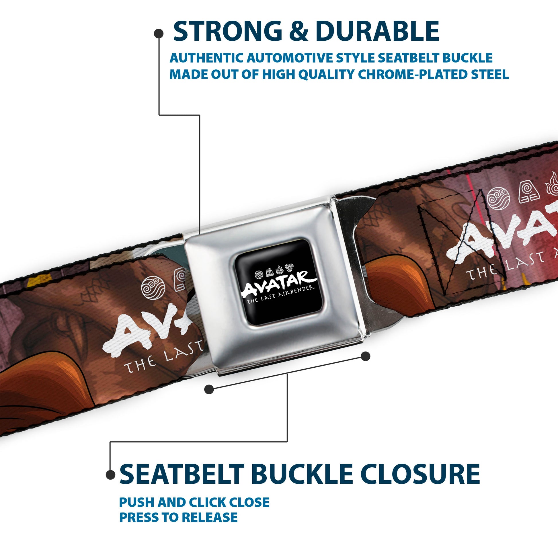 AVATAR LAST AIRBENDER Title Logo Full Color Black/White Seatbelt Belt - AVATAR THE LAST AIRBENDER Aang Pose Close-Up and Title Logo Black/Reds Webbing Seatbelt Belts Avatar The Last Airbender