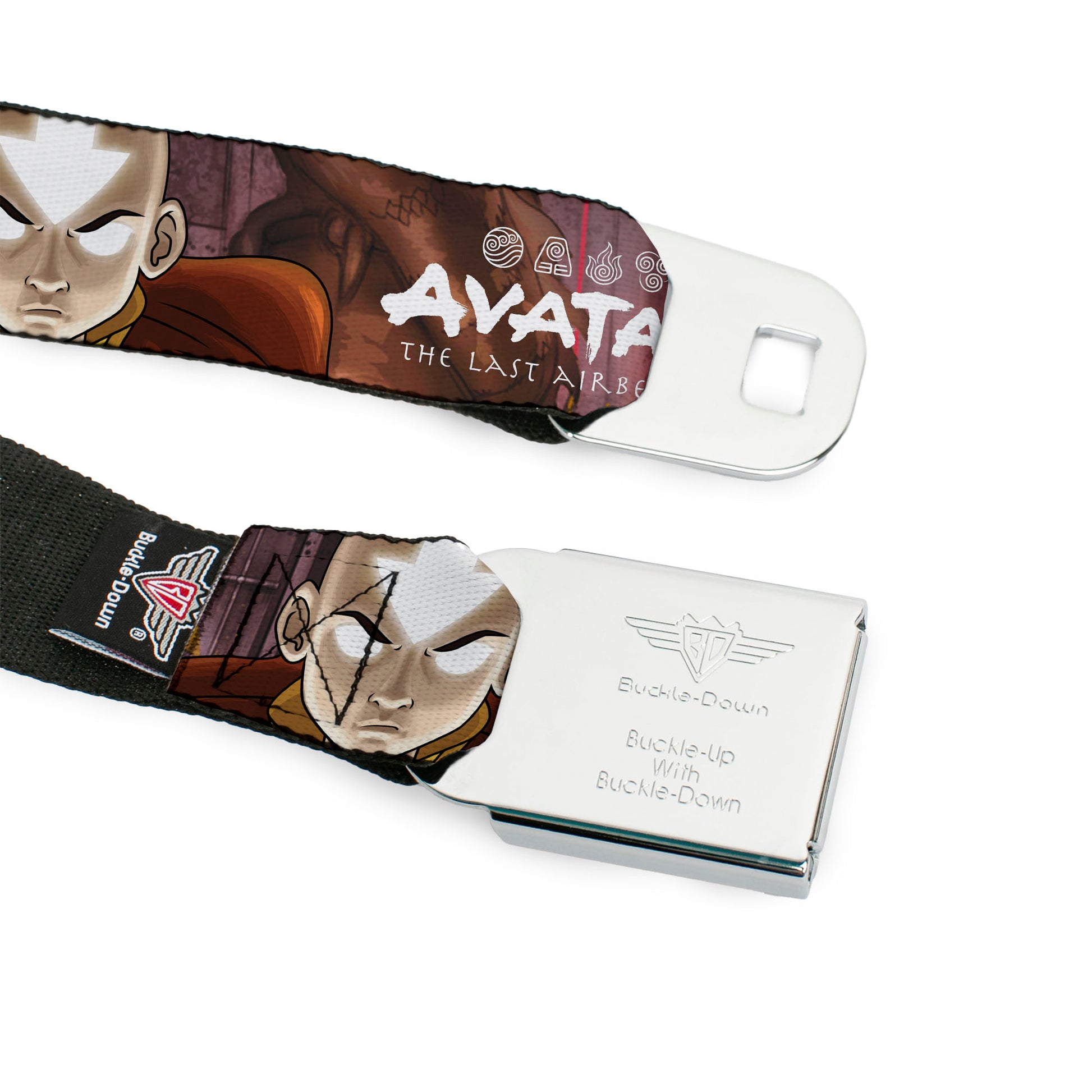AVATAR LAST AIRBENDER Title Logo Full Color Black/White Seatbelt Belt - AVATAR THE LAST AIRBENDER Aang Pose Close-Up and Title Logo Black/Reds Webbing Seatbelt Belts Avatar The Last Airbender