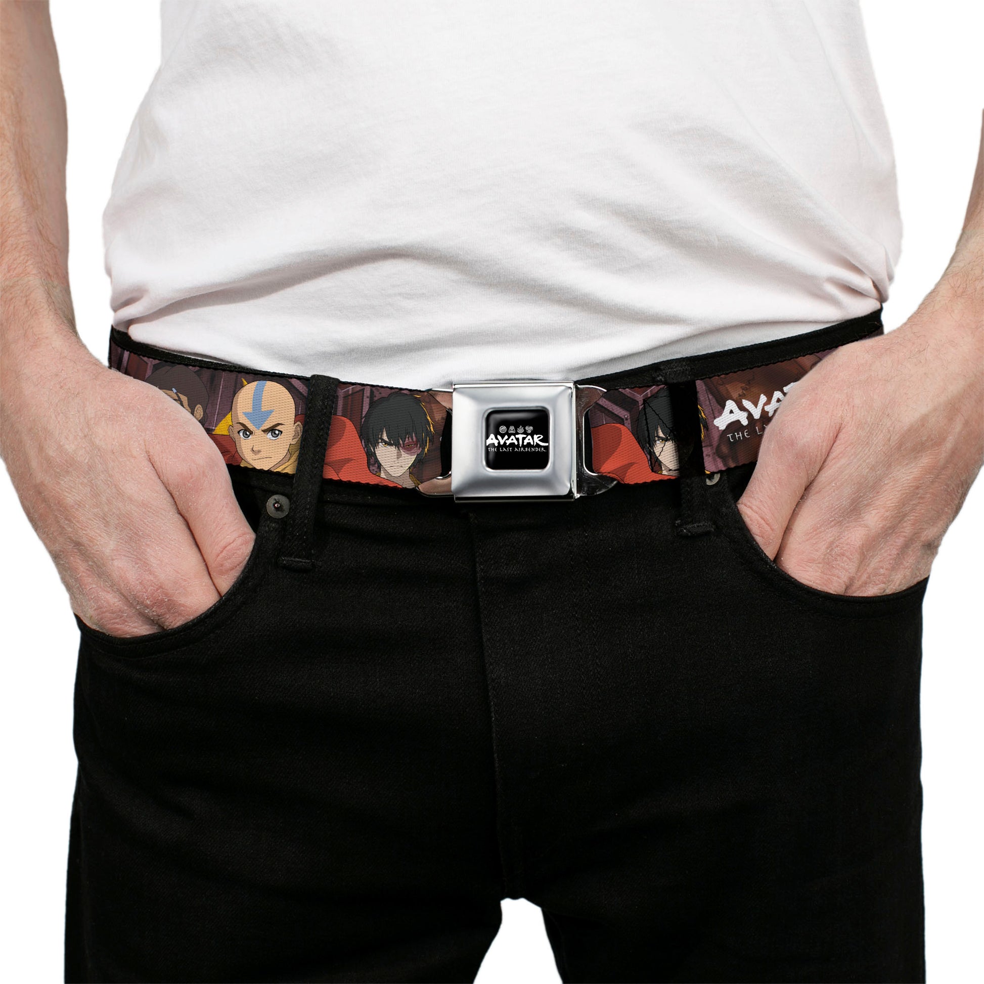 AVATAR LAST AIRBENDER Title Logo Full Color Black/White Seatbelt Belt - AVATAR THE LAST AIRBENDER Katara Aang Zuko Group Pose Webbing Seatbelt Belts Avatar The Last Airbender