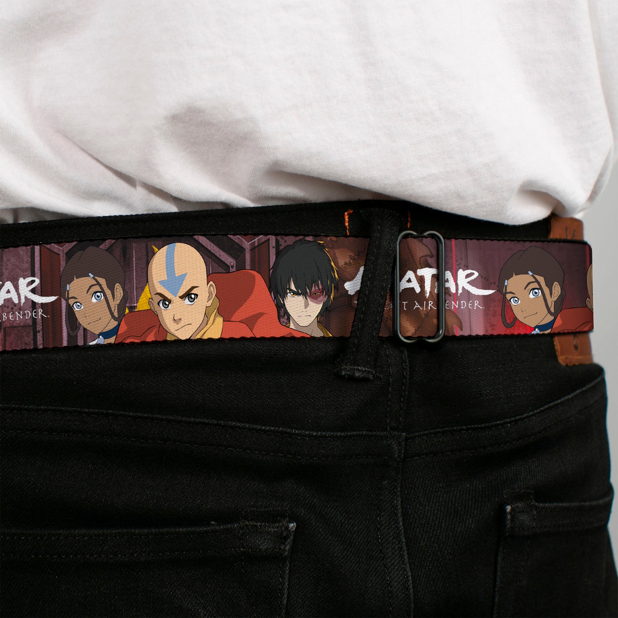 AVATAR LAST AIRBENDER Title Logo Full Color Black/White Seatbelt Belt - AVATAR THE LAST AIRBENDER Katara Aang Zuko Group Pose Webbing Seatbelt Belts Avatar The Last Airbender