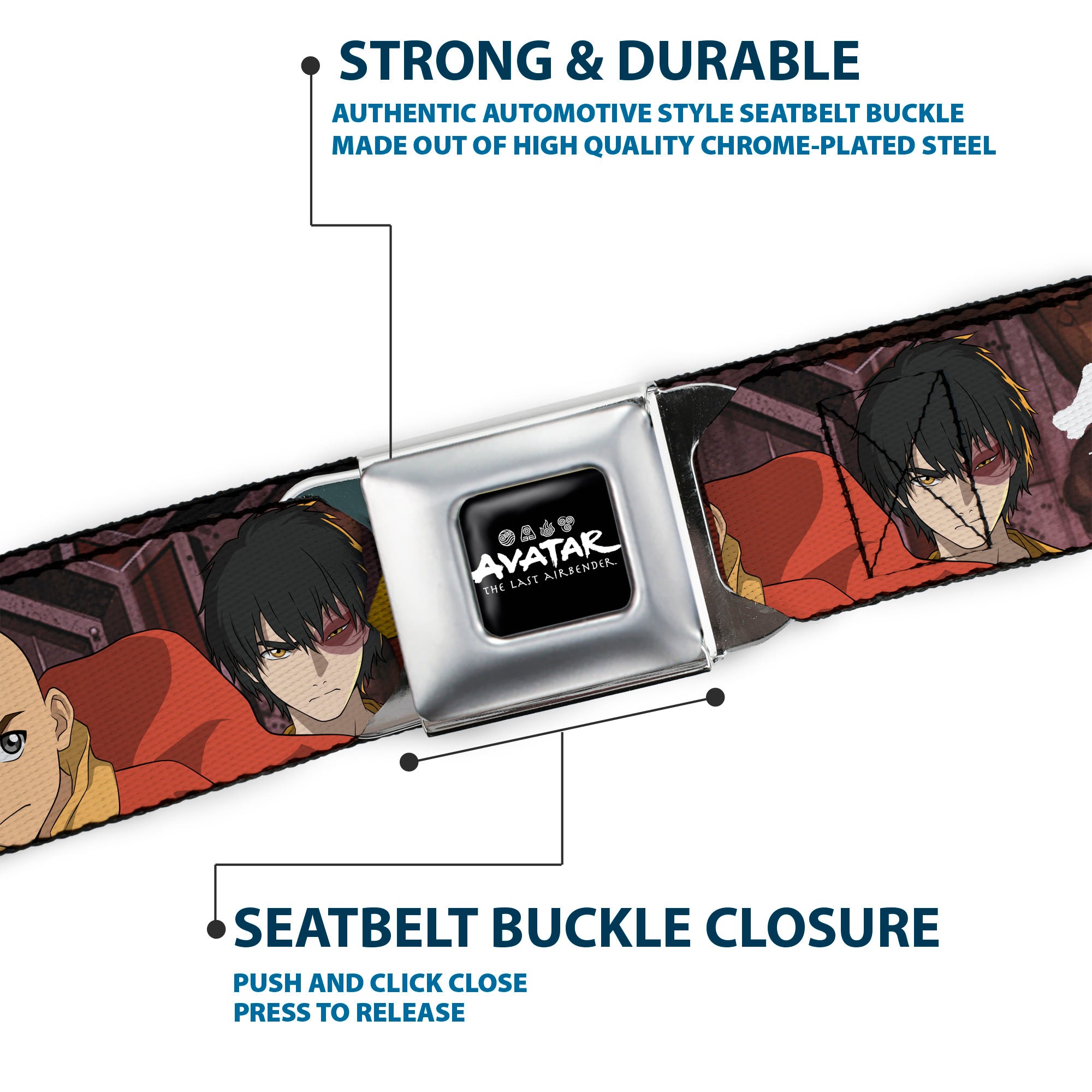 AVATAR LAST AIRBENDER Title Logo Full Color Black/White Seatbelt Belt - AVATAR THE LAST AIRBENDER Katara Aang Zuko Group Pose Webbing Seatbelt Belts Avatar The Last Airbender