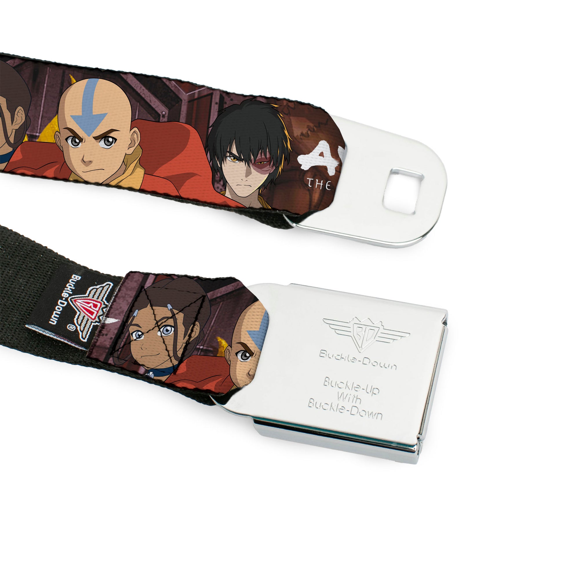 AVATAR LAST AIRBENDER Title Logo Full Color Black/White Seatbelt Belt - AVATAR THE LAST AIRBENDER Katara Aang Zuko Group Pose Webbing Seatbelt Belts Avatar The Last Airbender