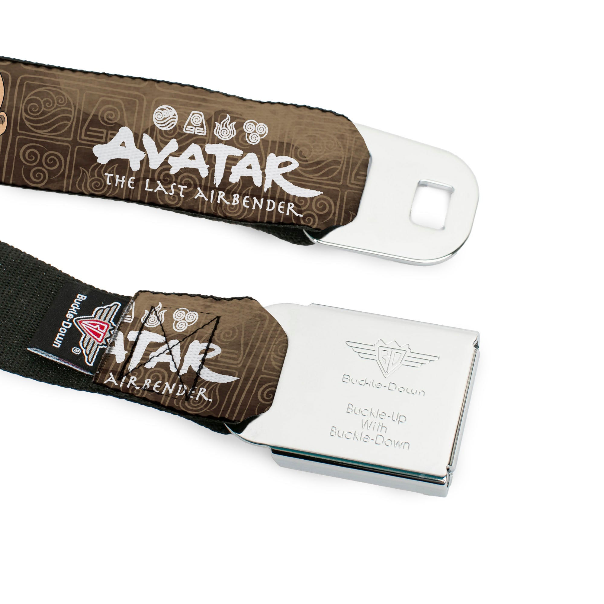 Avatar the Last Airbender Aang Face Close-Up Full Color Seatbelt Belt - AVATAR THE LAST AIRBENDER Aang Face Close-Up and Title Logo Tans/White Webbing Seatbelt Belts Avatar The Last Airbender