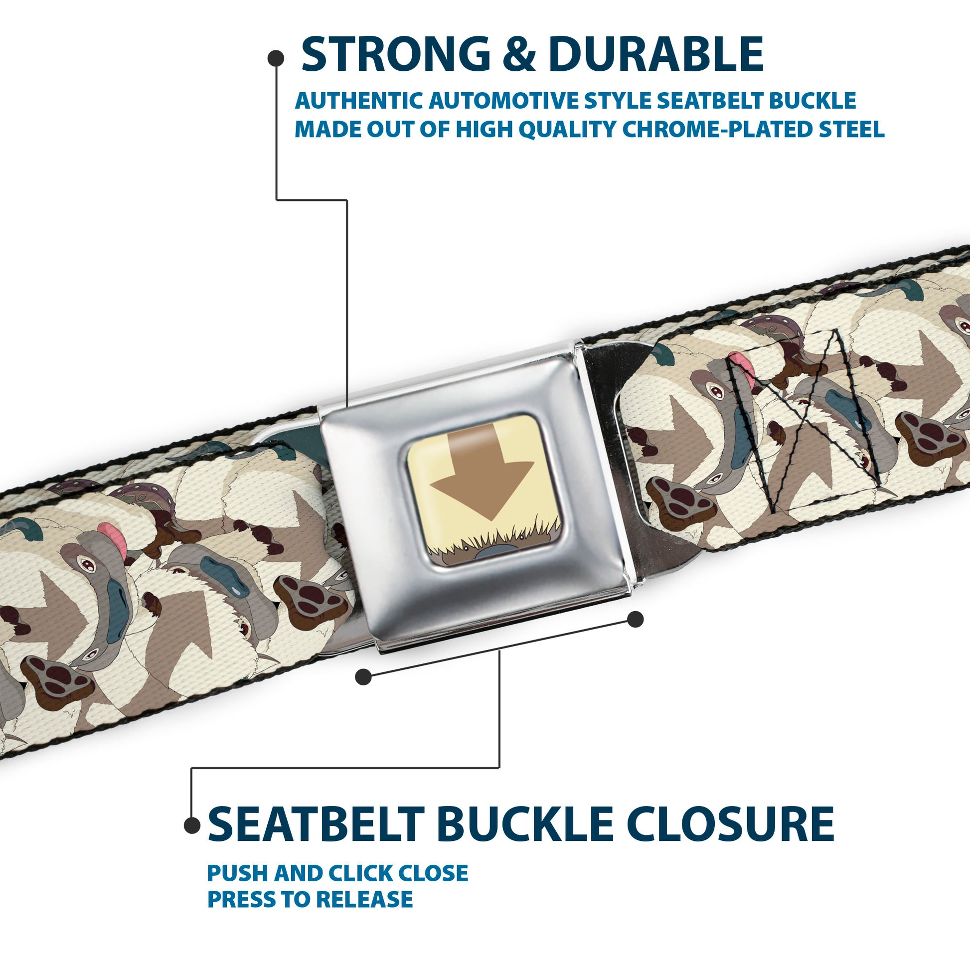 Avatar the Last Airbender Appa Face CLOSE-UP Full Color Seatbelt Belt - Avatar the Last Airbender Appa Pose Stacked Webbing Seatbelt Belts Avatar The Last Airbender
