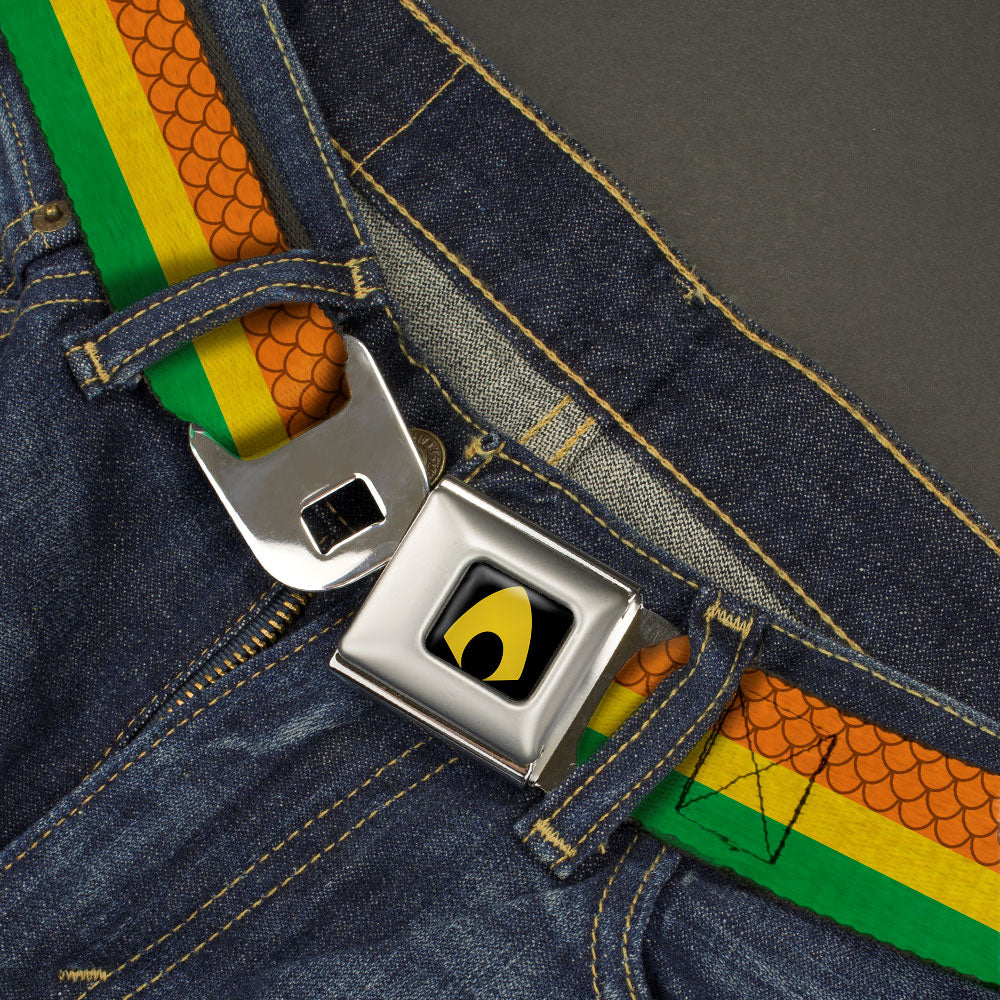 Aquaman Logo Full Color Black Yellow Seatbelt Belt - Aquaman Rasta Webbing Seatbelt Belts DC Comics