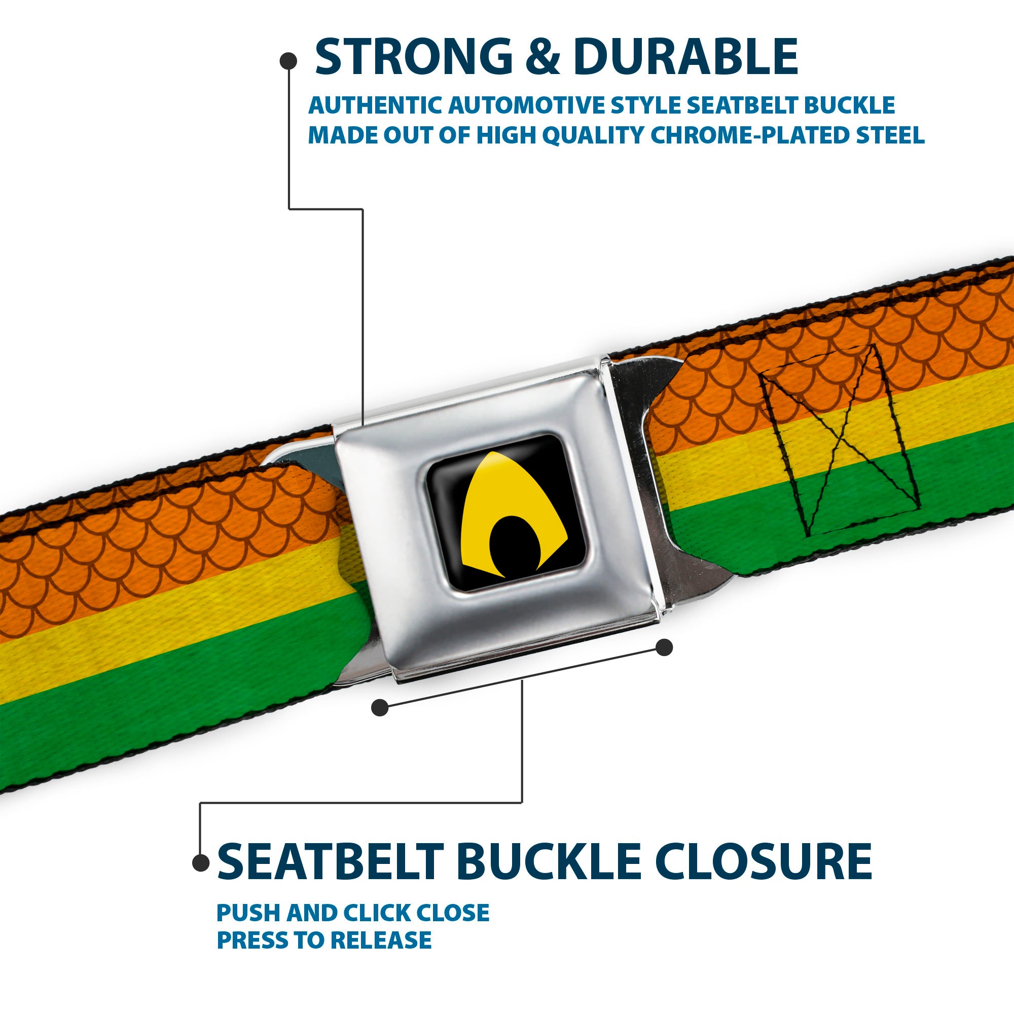 Aquaman Logo Full Color Black Yellow Seatbelt Belt - Aquaman Rasta Webbing Seatbelt Belts DC Comics
