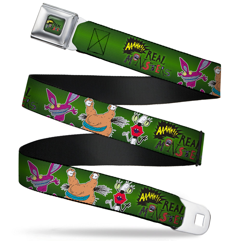 AAAHH!!! REAL MONSTERS Logo Full Color Green Seatbelt Belt - AAAHH!!! REAL MONSTERS Ickis/Krumm/Oblina Pose Green Webbing Seatbelt Belts AAAHH!!! REAL MONSTERS