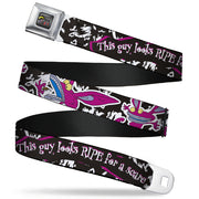 AAAHH!!! REAL MONSTERS Logo Full Color Black Fade Seatbelt Belt - Ickis THIS GUY LOOKSRIPE FOR A SCARE Black/White/Purples Webbing Seatbelt Belts AAAHH!!! REAL MONSTERS