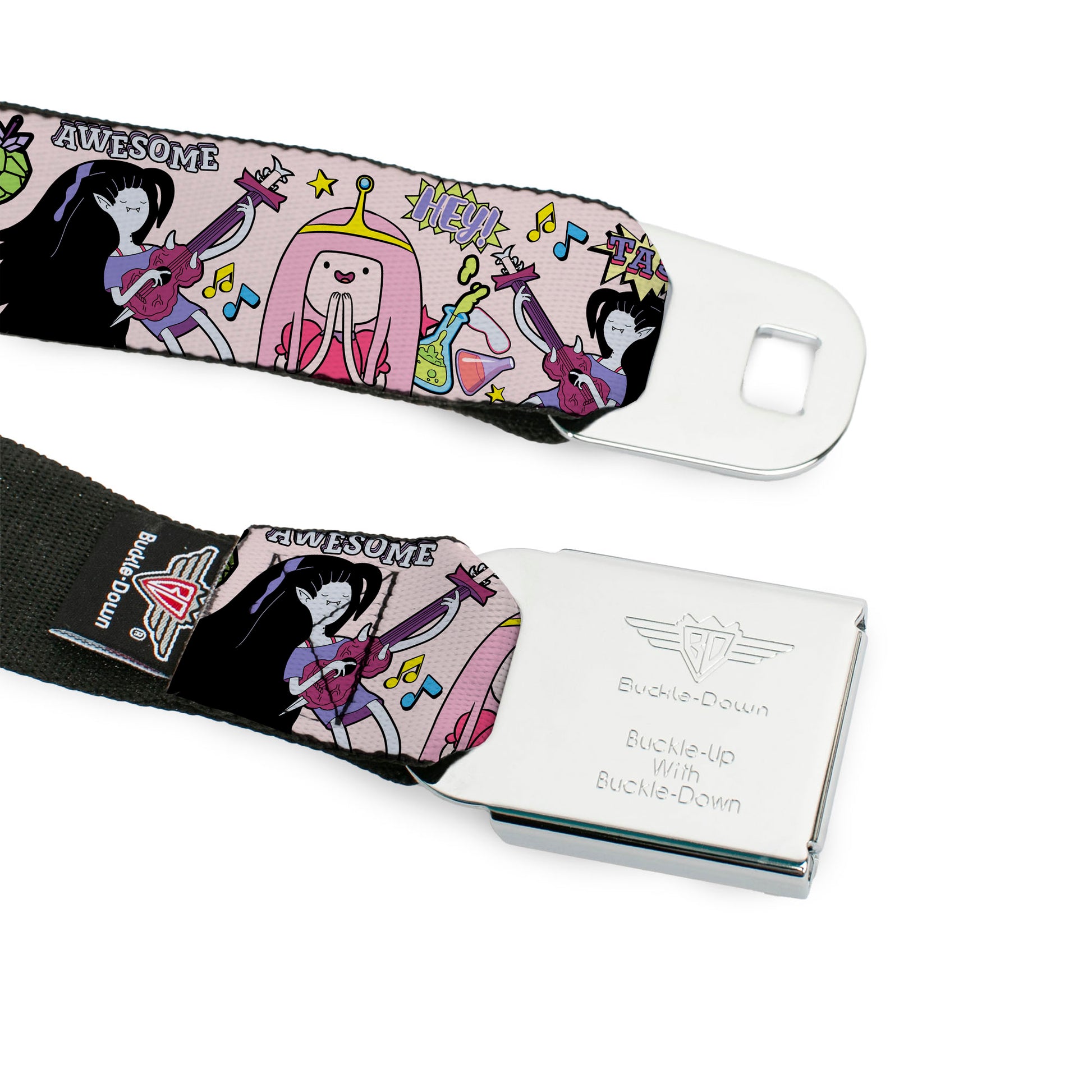 ADVENTURE TIME Title Logo Full Color Lavender/White Seatbelt Belt - Adventure Time Marceline and Princess Bubblegum Collage Pink Webbing Seatbelt Belts Adventure Time